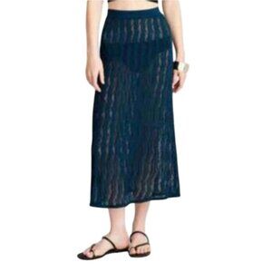 Future Collective By Jeneé Naylor Navy Open Knit Midi Skirt Women's 1X